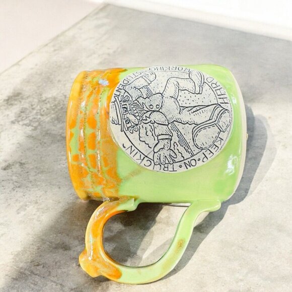 Hand Made Pottery Coffee Mug Cup Keep On Truckin Hard Working Student Mug Cup - Picture 2 of 15